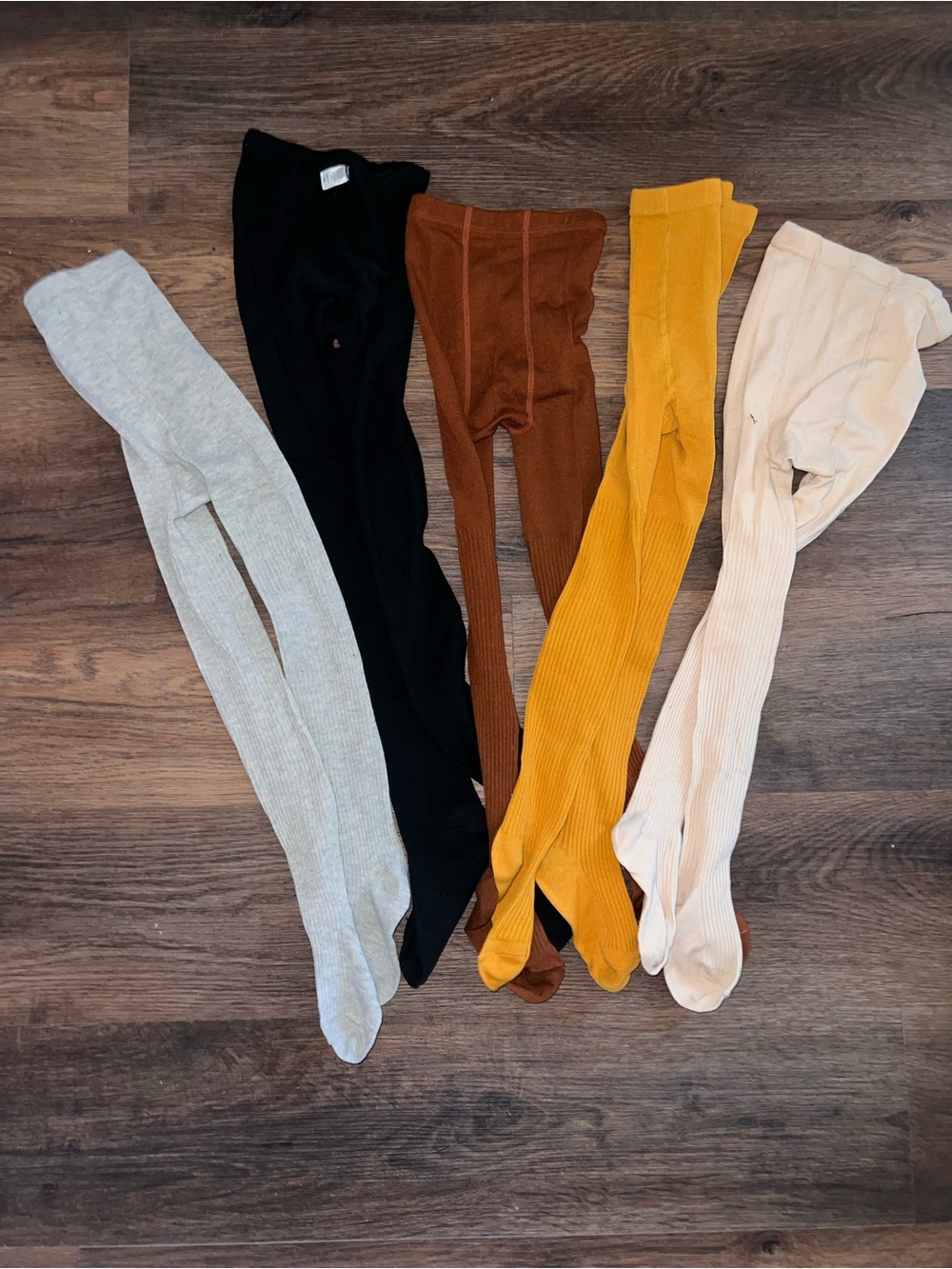 Kids Ribbed Tights - Black, Gray, Brown, Mustard & Cream